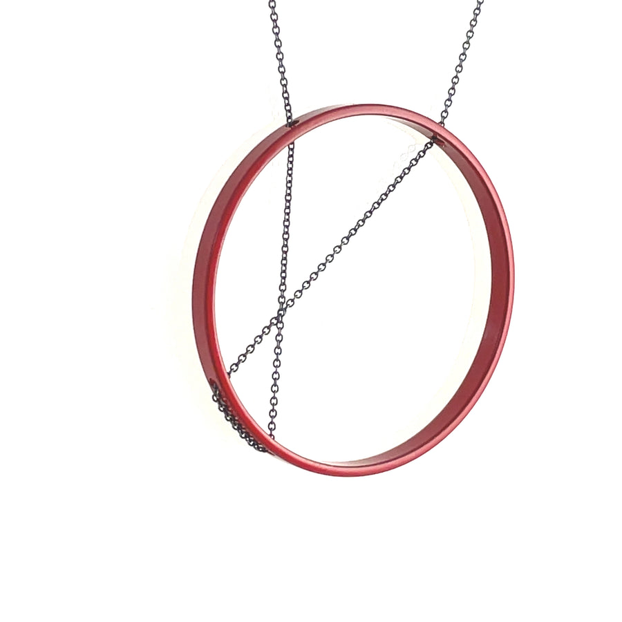 C H R O M A - Inner Circle Necklace in Red with Oxidized Chain