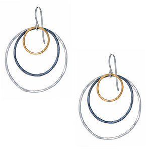 Triple Circle Earrings in Silver, Oxidized Silver and Gold