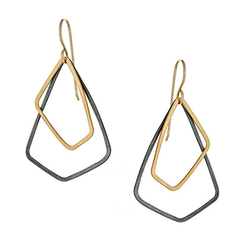 AKARA Earrings Petite in Oxidized Silver and Gold